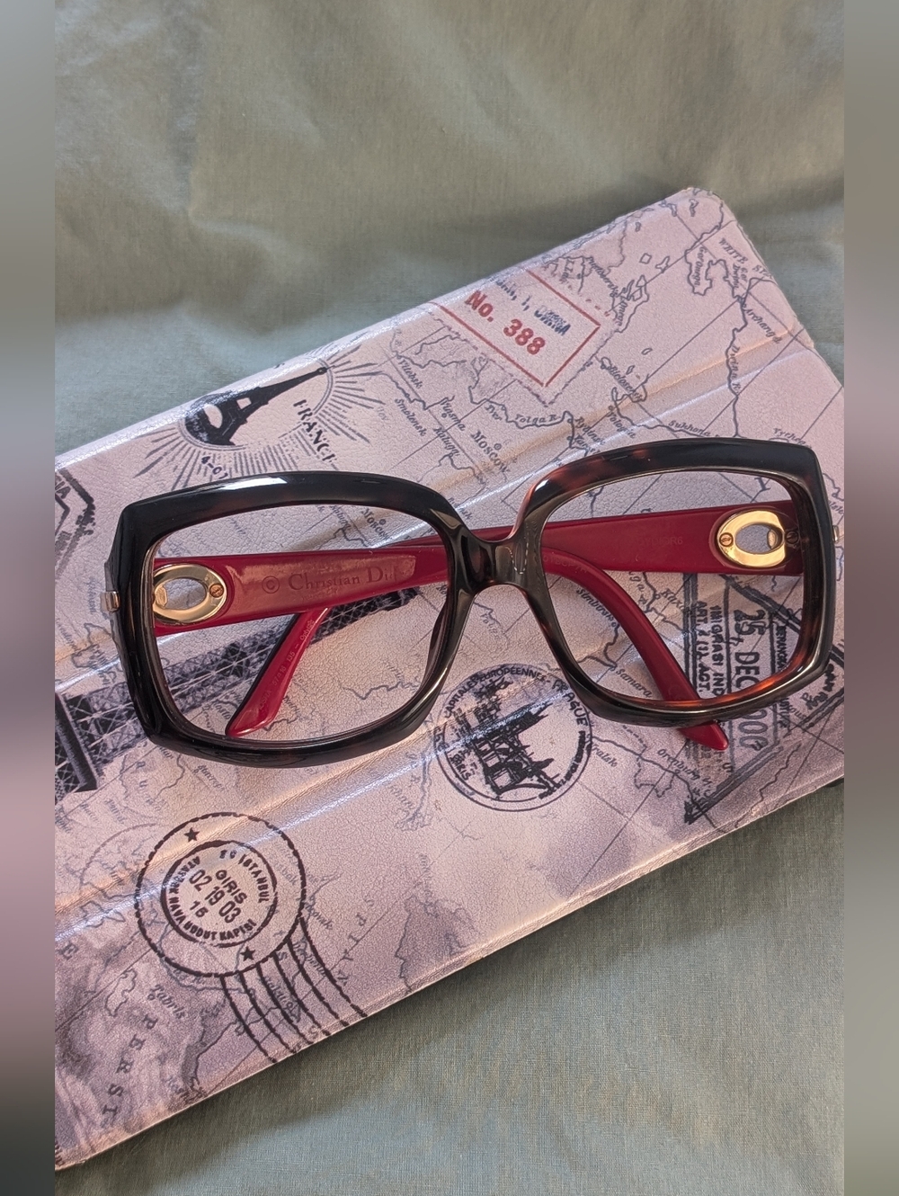 Dior  Red and Black Square Optical Frames Only
